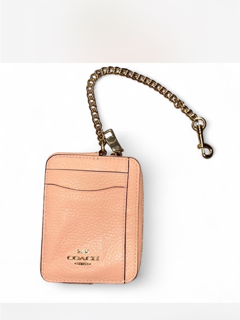 Coach Pink Leather Card Case with Gold Chain